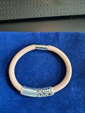 Brighton Beige Leather Bracelet Watch-Style Accessory with Silver Accents